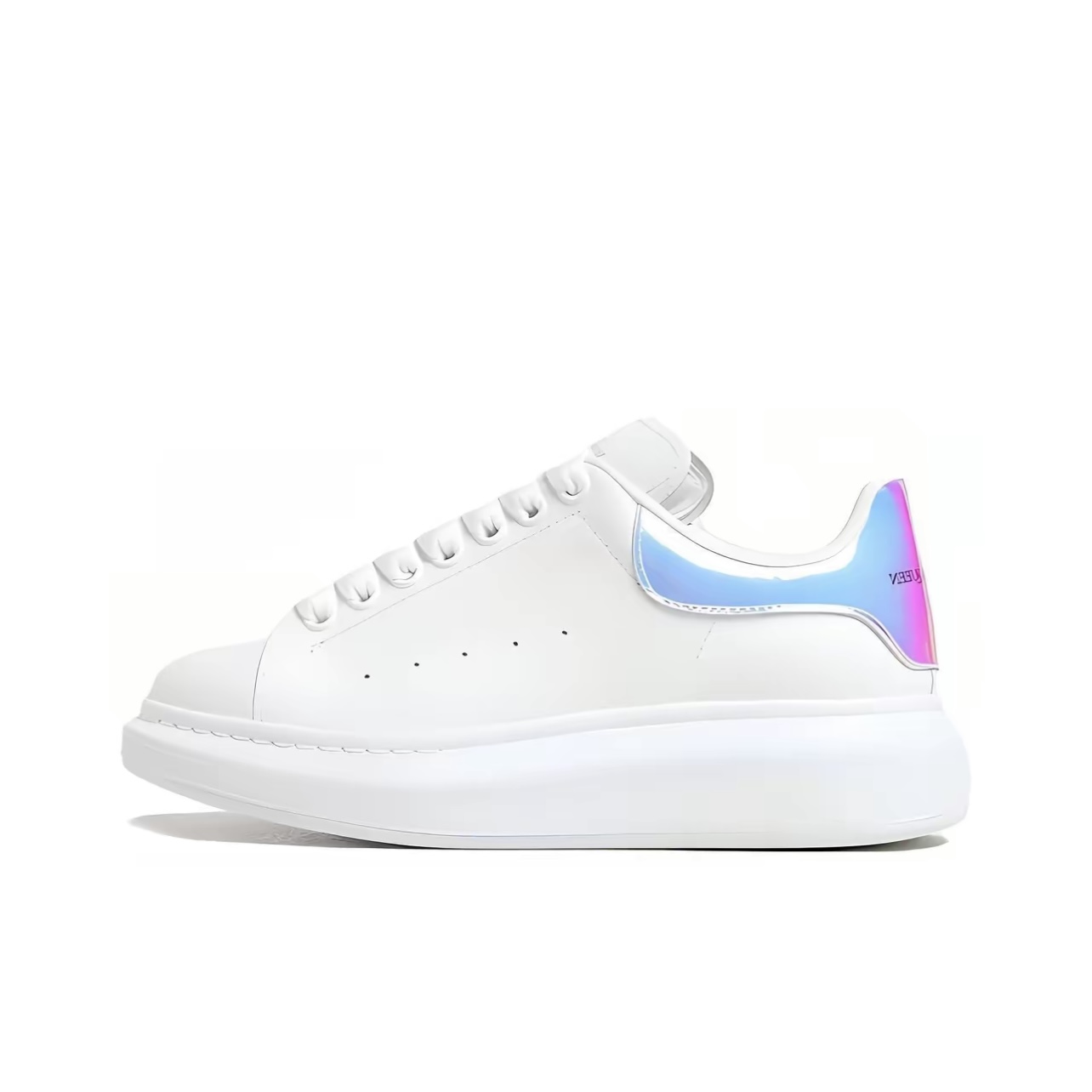 Alexander McQueen Oversized Sneaker Leather Iridescent Heel Low-Top Sneakers Unisex White