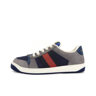 Gucci Screener Leather Lace-Up Sneakers Men Gray