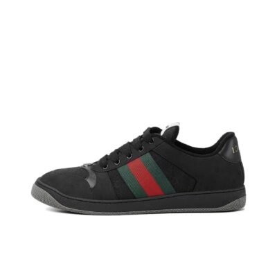 Gucci Screener Round Toe Lace-Up Sneakers Men Black