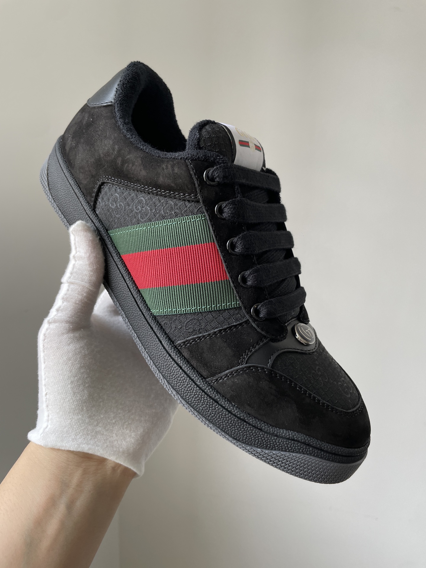 Gucci Screener Round Toe Lace-Up Sneakers Men Black - Image 2