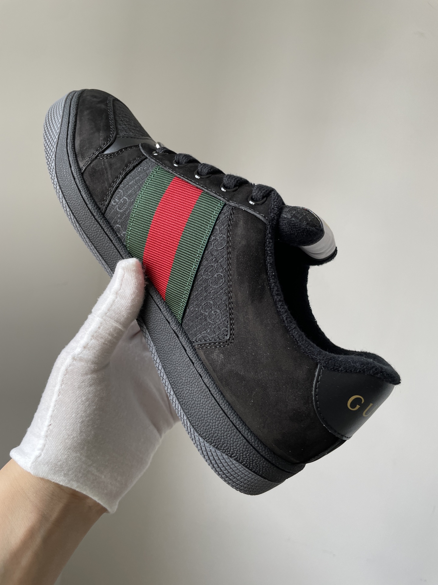 Gucci Screener Round Toe Lace-Up Sneakers Men Black - Image 5