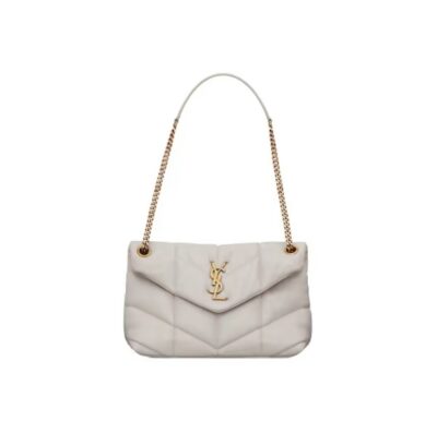 SAINT LAURENT YSL LOULOU PUFFER Quilted Lambskin Shoulder Bag White