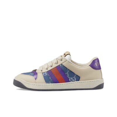 Gucci Screener Leather GG Enamel Lace-Up Sneakers Women Blue