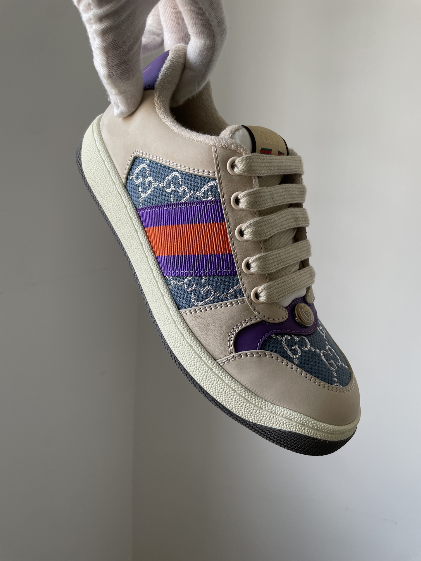 Gucci Screener Leather GG Enamel Lace-Up Sneakers Women Blue - Image 2