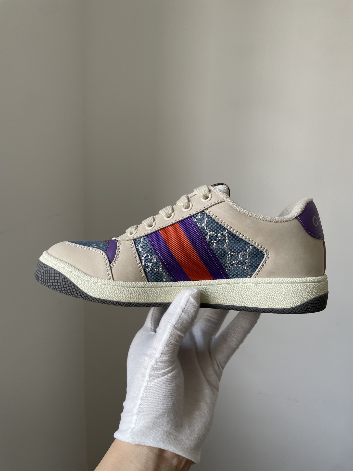 Gucci Screener Leather GG Enamel Lace-Up Sneakers Women Blue - Image 7