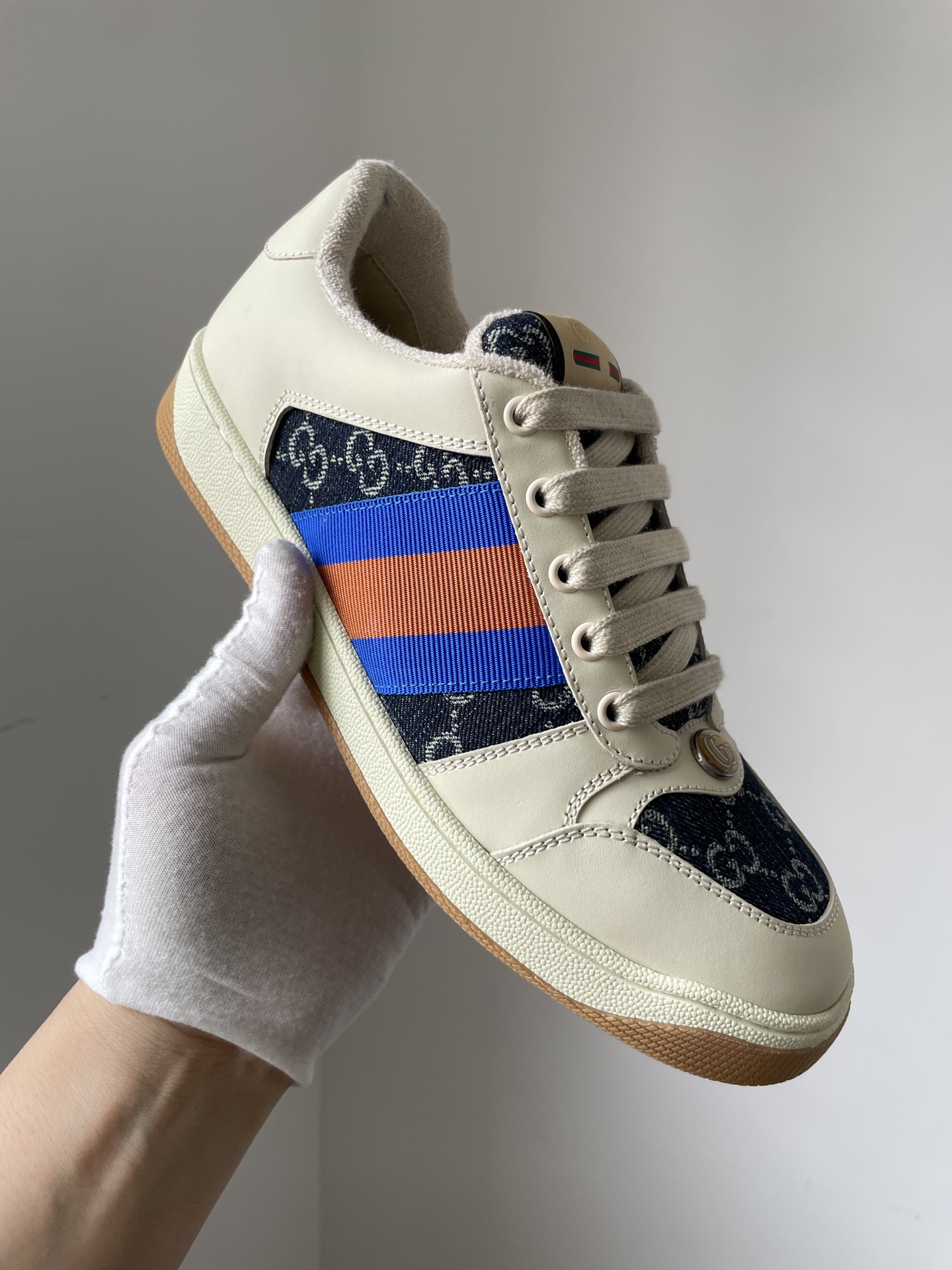 Gucci Screener GG Enamel Print Sneakers Unisex Red Blue - Image 2