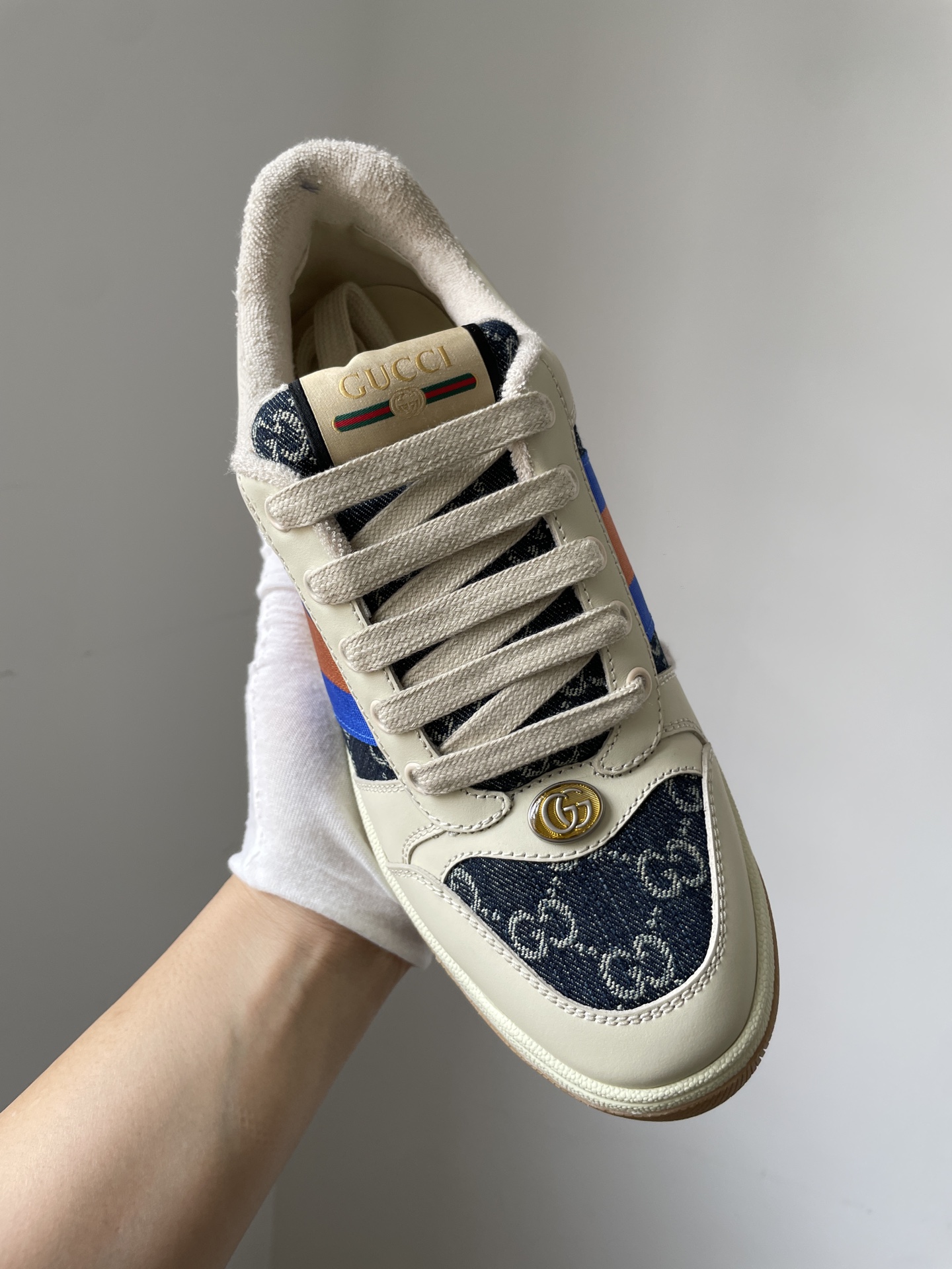 Gucci Screener GG Enamel Print Sneakers Unisex Red Blue - Image 3