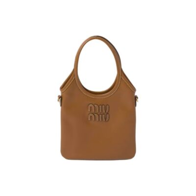 MIU MIU Ivy Leather Shoulder Crossbody Handbag – Cognac