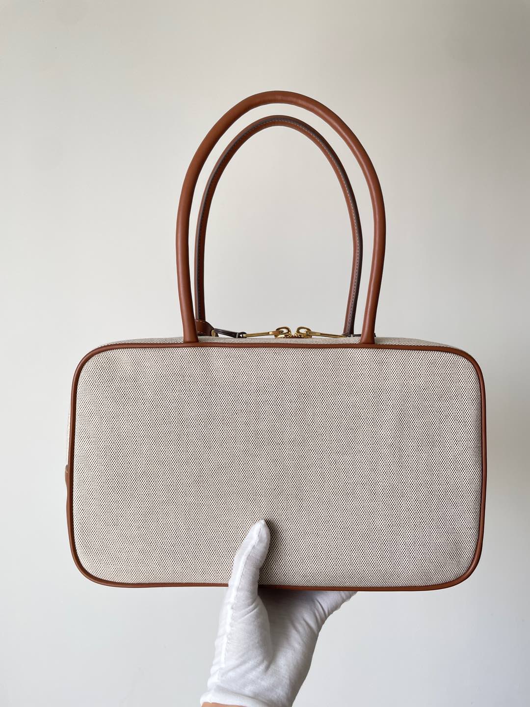 MIU MIU Logo Canvas and Leather Shoulder Handbag – Beige & Brandy - Image 3