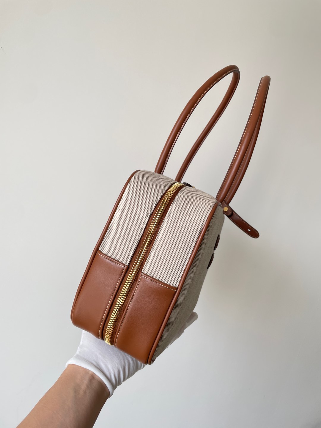 MIU MIU Logo Canvas and Leather Shoulder Handbag – Beige & Brandy - Image 4