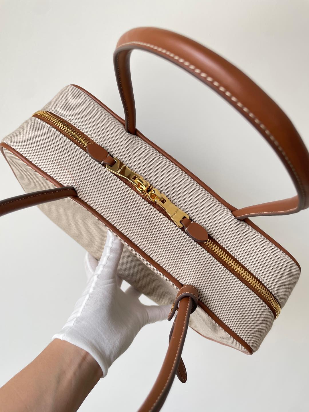 MIU MIU Logo Canvas and Leather Shoulder Handbag – Beige & Brandy - Image 5