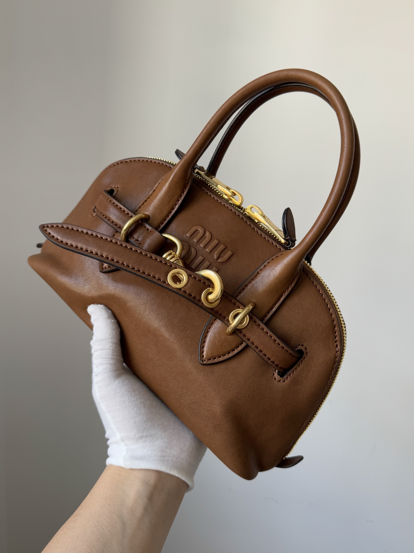 MIU MIU Aventure Nappa Leather Shoulder Crossbody Handbag – Oak Brown - Image 3