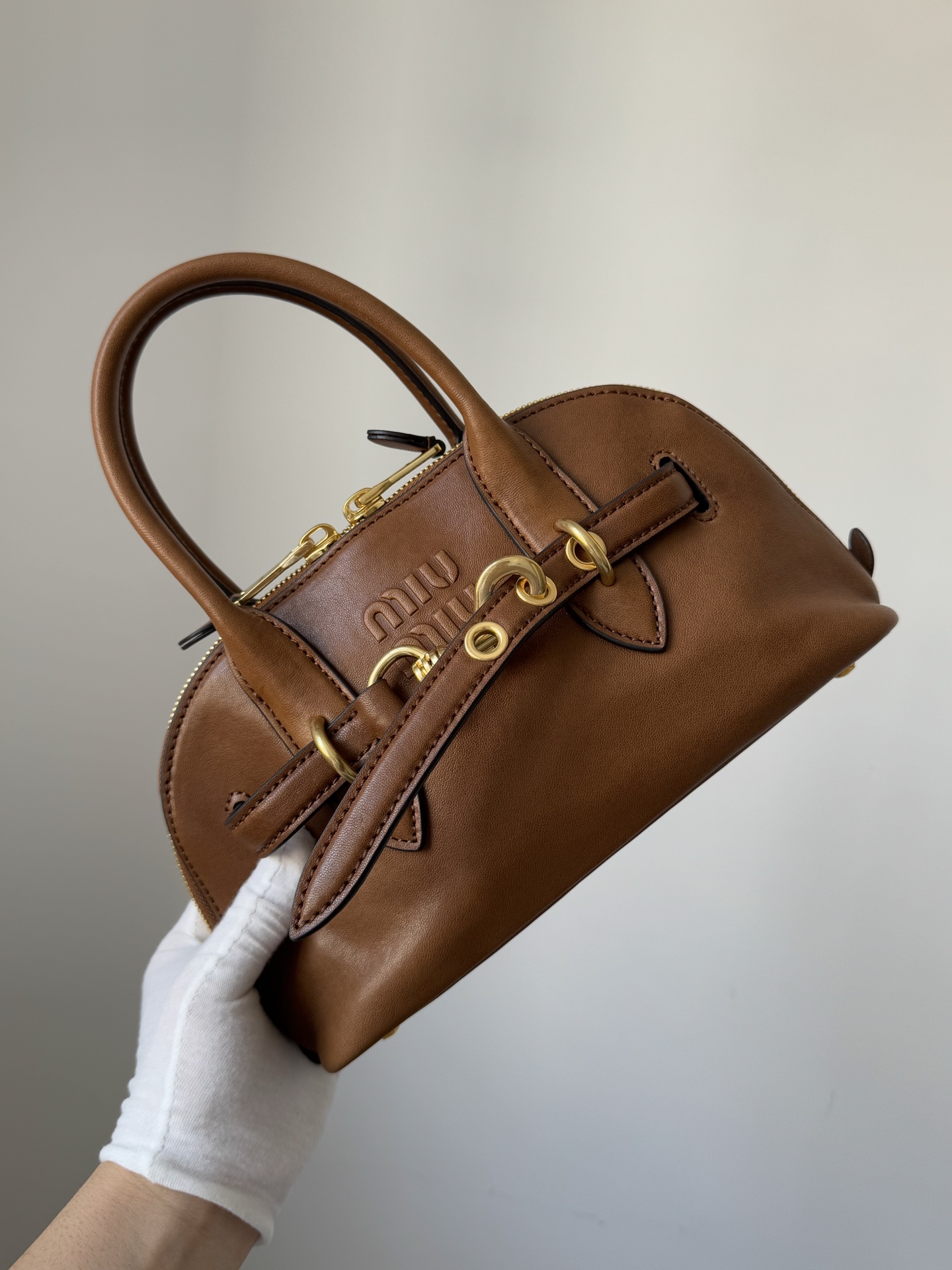 MIU MIU Aventure Nappa Leather Shoulder Crossbody Handbag – Oak Brown - Image 5