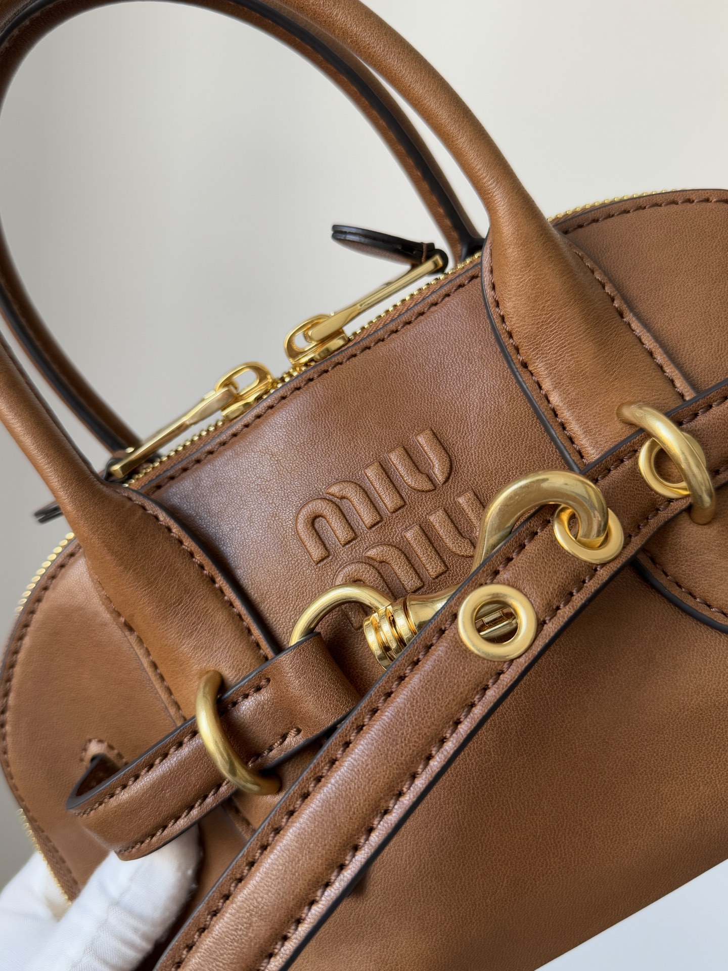 MIU MIU Aventure Nappa Leather Shoulder Crossbody Handbag – Oak Brown - Image 6