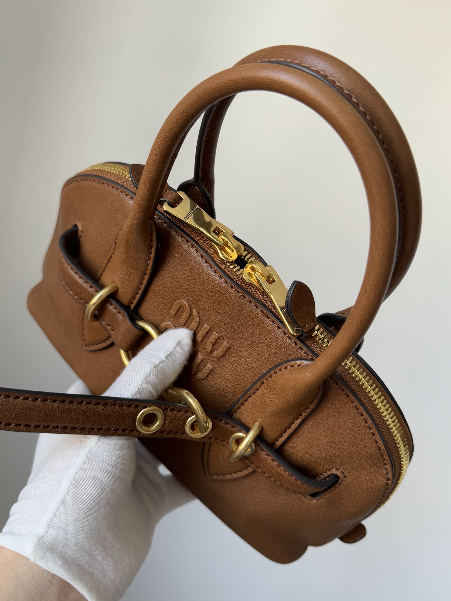 MIU MIU Aventure Nappa Leather Shoulder Crossbody Handbag – Oak Brown - Image 7