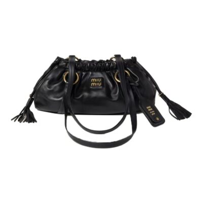 MIU MIU Joie Nappa Leather Drawstring Handbag – Black