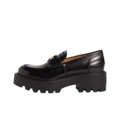 Miu Miu Calfskin Round Toe Slip-On Coin Loafers 5cm Women Black