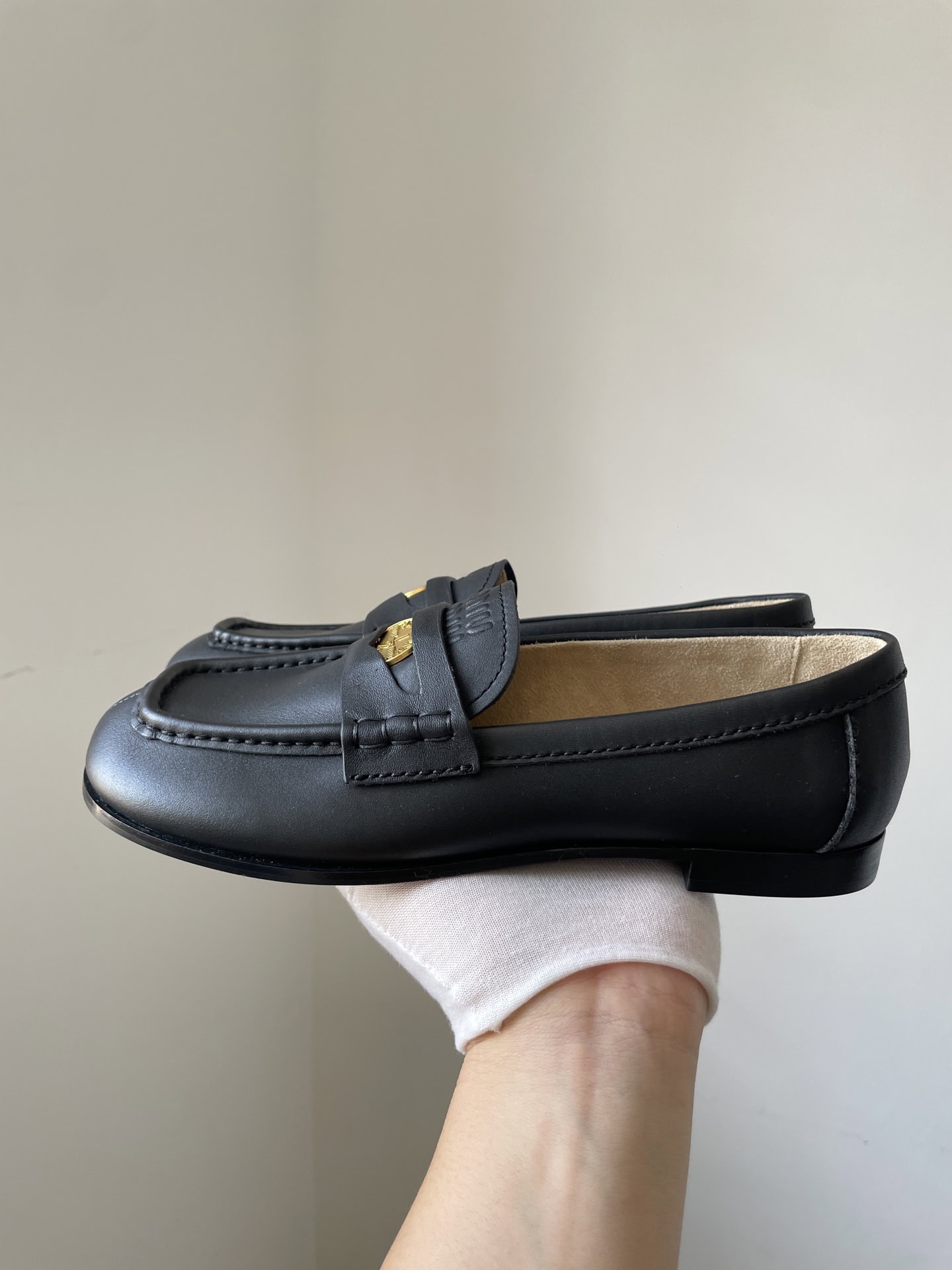 Miu Miu Calfskin Round Toe Slip-On Flat Loafers Women Black - Image 4