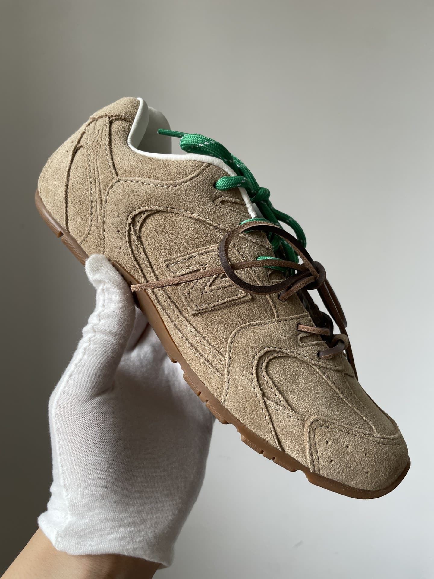 New Balance x Miu Miu NB 530 SL Qixi Edition Leather Lace-Up Trainers Women Taupe - Image 2