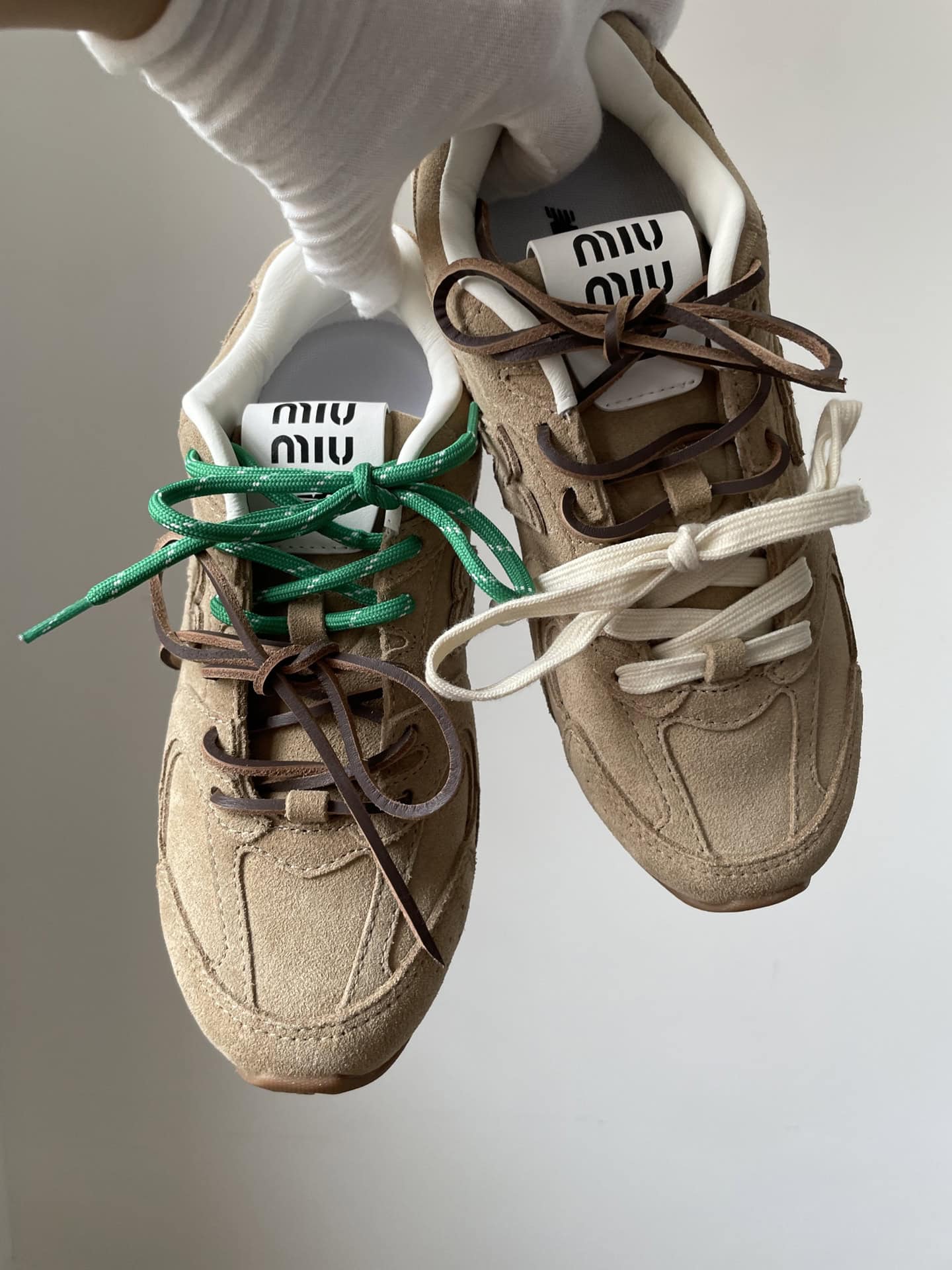 New Balance x Miu Miu NB 530 SL Qixi Edition Leather Lace-Up Trainers Women Taupe - Image 3