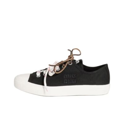 Miu Miu Denim Canvas Round Toe Lace-Up Sneakers Women Black