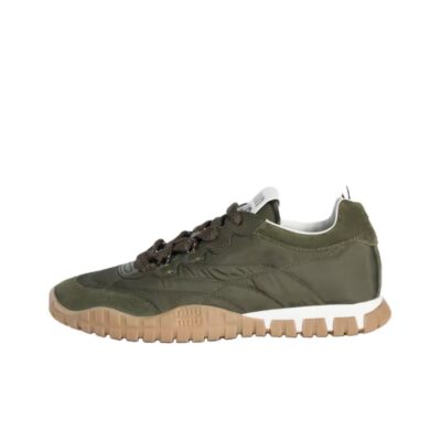 Miu Miu Tyre Fabric Suede Lace-Up Trainers Women Army Green