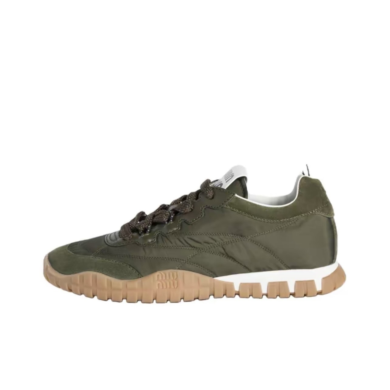 Miu Miu Tyre Fabric Suede Lace-Up Trainers Women Army Green