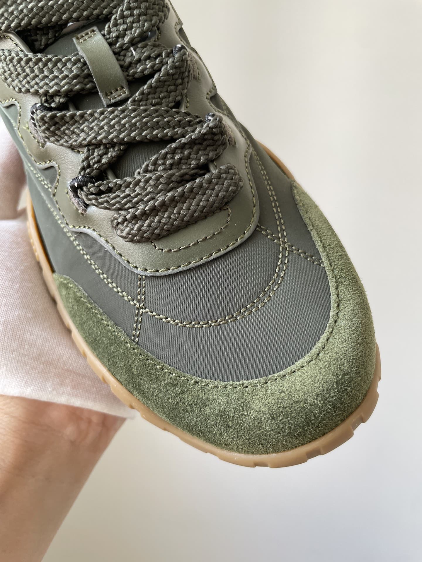 Miu Miu Tyre Fabric Suede Lace-Up Trainers Women Army Green - Image 7