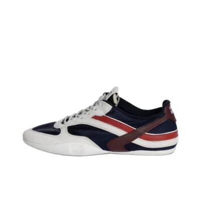 Miu Miu Gymnasium Suede Color Strap Logo Embossed Lace-Up Trainers Women Blue White
