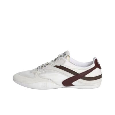 Miu Miu Gymnasium Fabric Suede Logo Embossed Lace-Up Trainers Women Off White