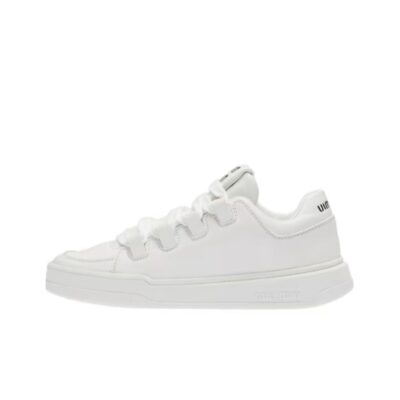Miu Miu Leather Minimalist Lace-Up Low-Top Sneakers Women White