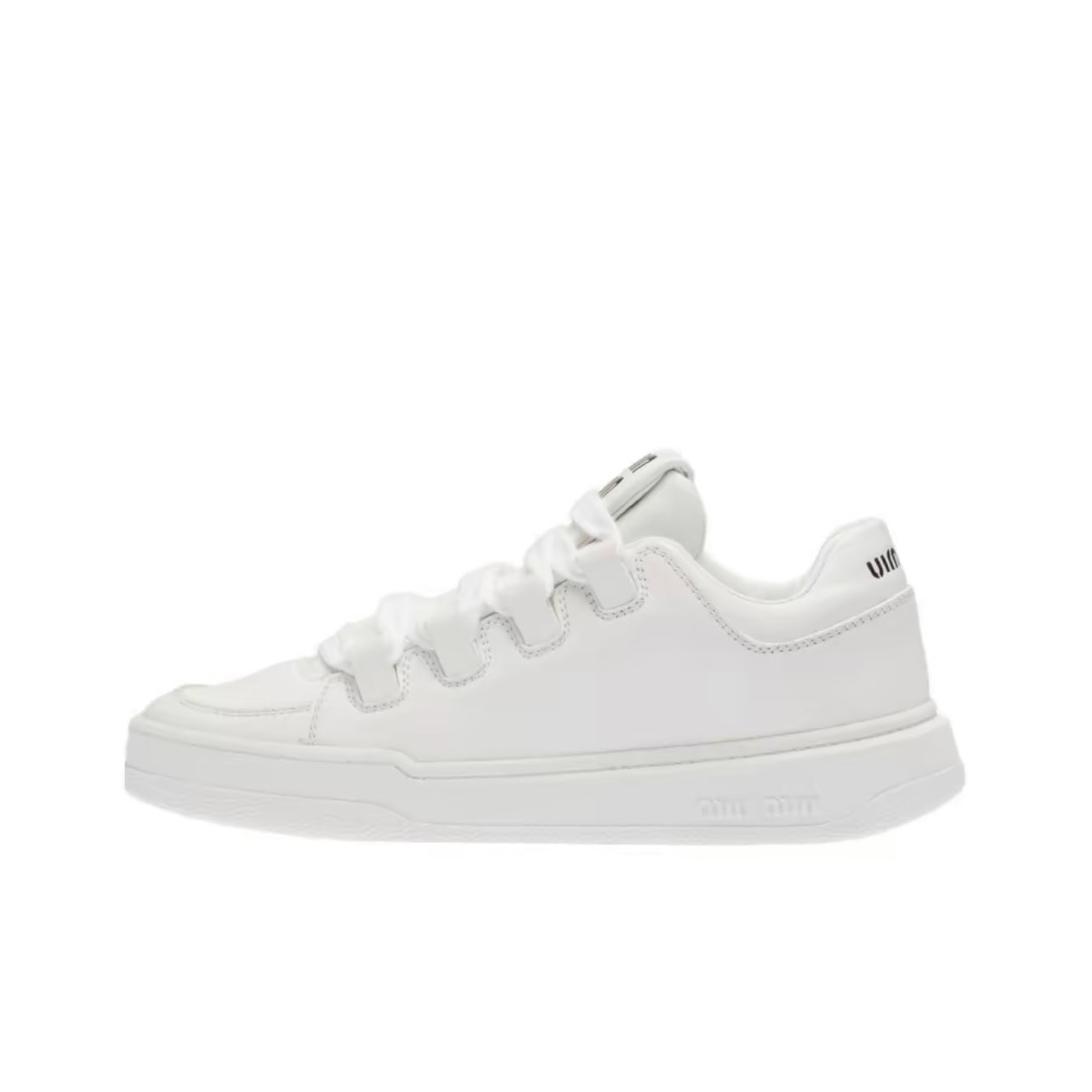 Miu Miu Leather Minimalist Lace-Up Low-Top Sneakers Women White