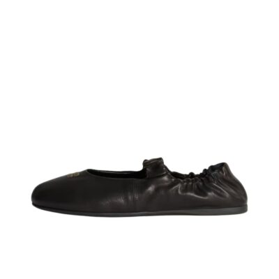 Miu Miu Ruches Nappa Leather Round Toe Slip-On Mary Jane Flats Women Black
