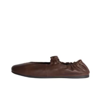 Miu Miu Nappa Leather Distressed Round Toe Logo Mary Jane Flats Women Brown