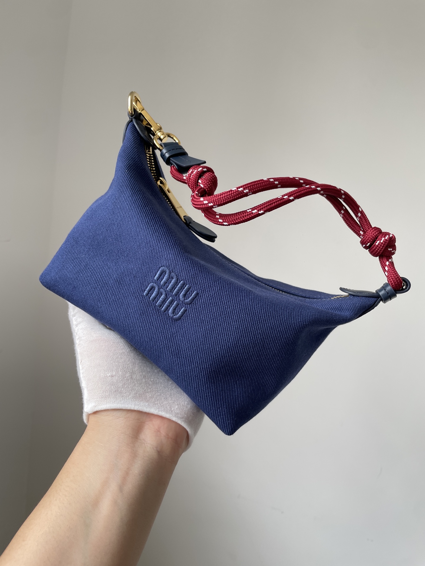 MIU MIU Embroidered Logo Cotton Mini Tote Bag – Indigo & Magenta - Image 4