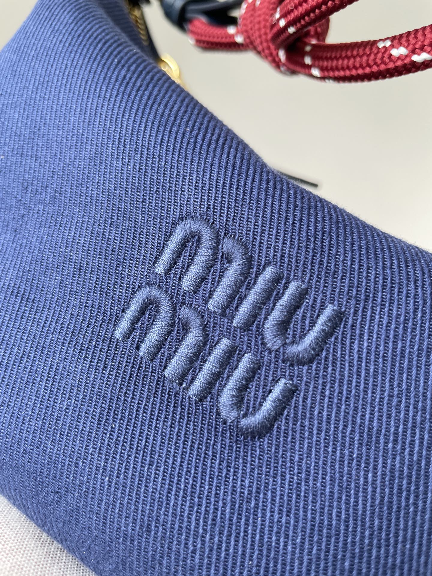 MIU MIU Embroidered Logo Cotton Mini Tote Bag – Indigo & Magenta - Image 5