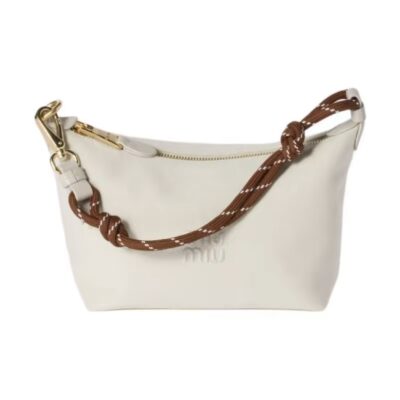 MIU MIU Embroidered Logo Cotton Mini Tote Bag – White