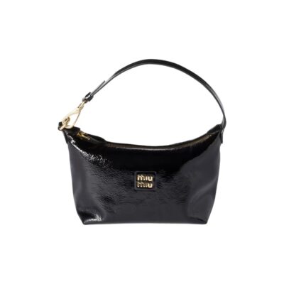 MIU MIU Naplak Lambskin Mini Handbag with Metal Logo – Black