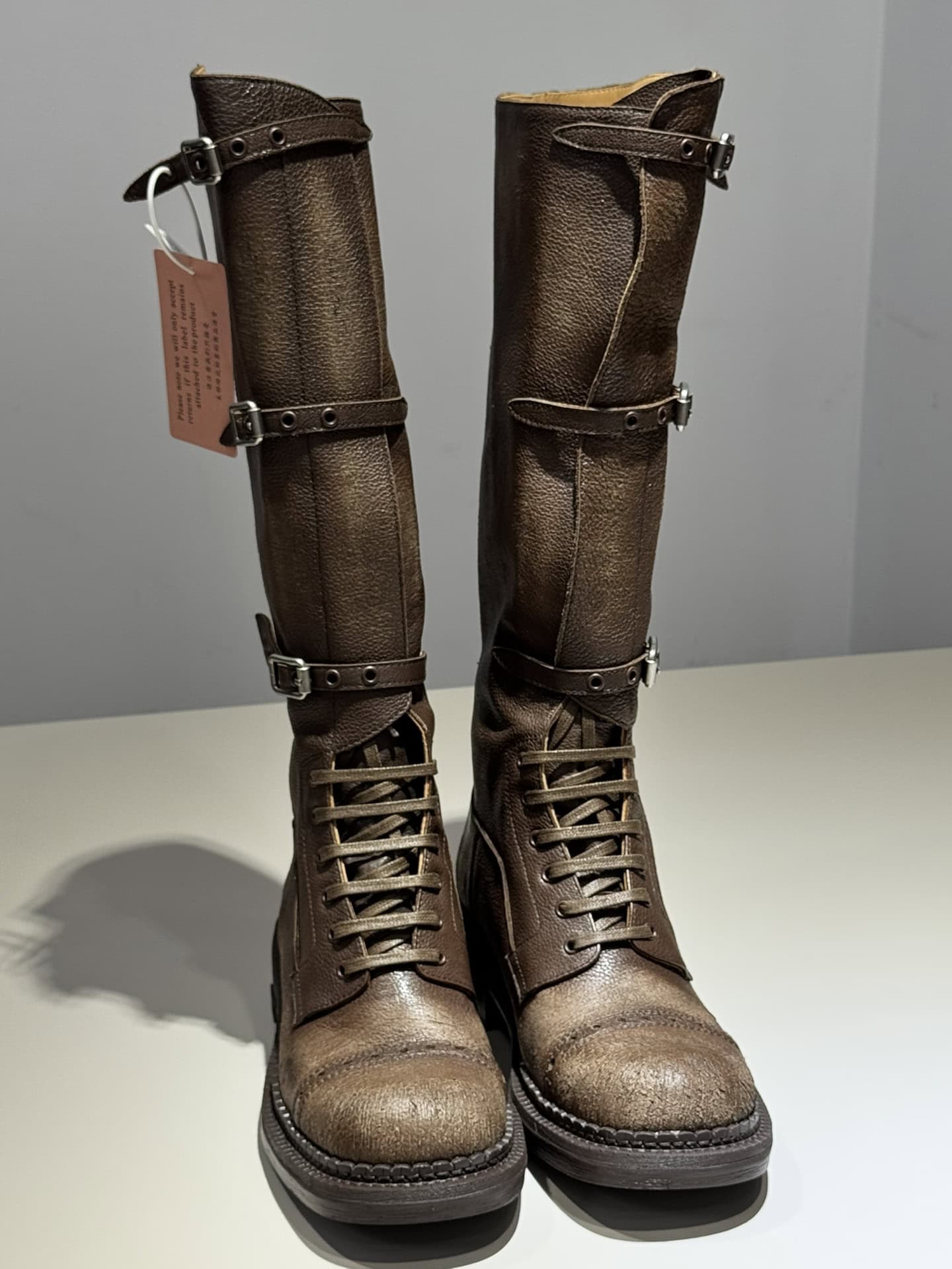 Miu Miu New Year Collection Leather Round Toe Buckle Knee Boots Women Brown - Image 2