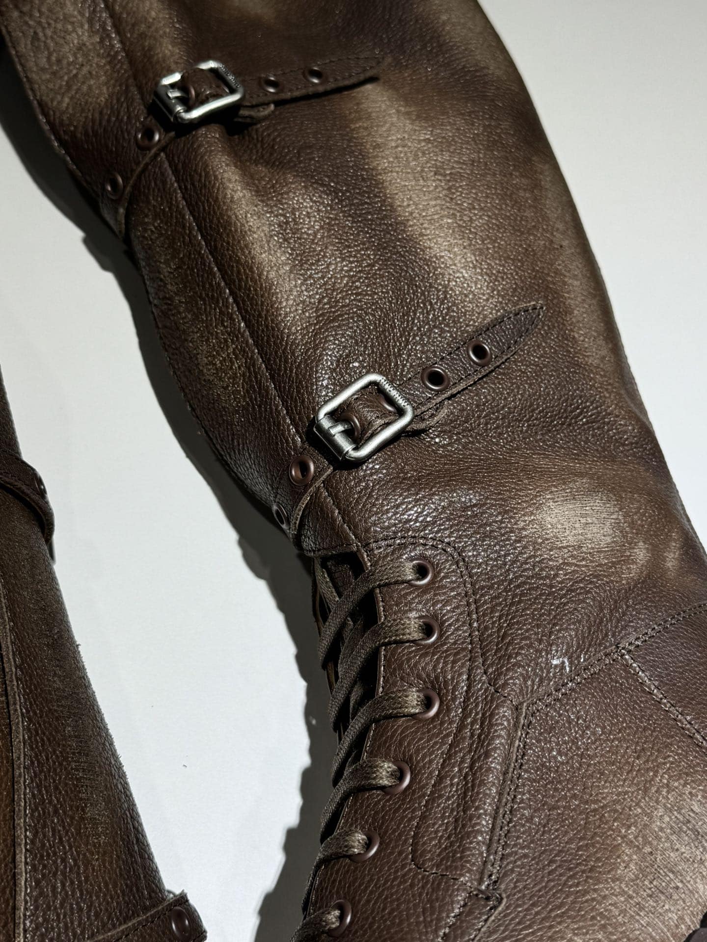 Miu Miu New Year Collection Leather Round Toe Buckle Knee Boots Women Brown - Image 5