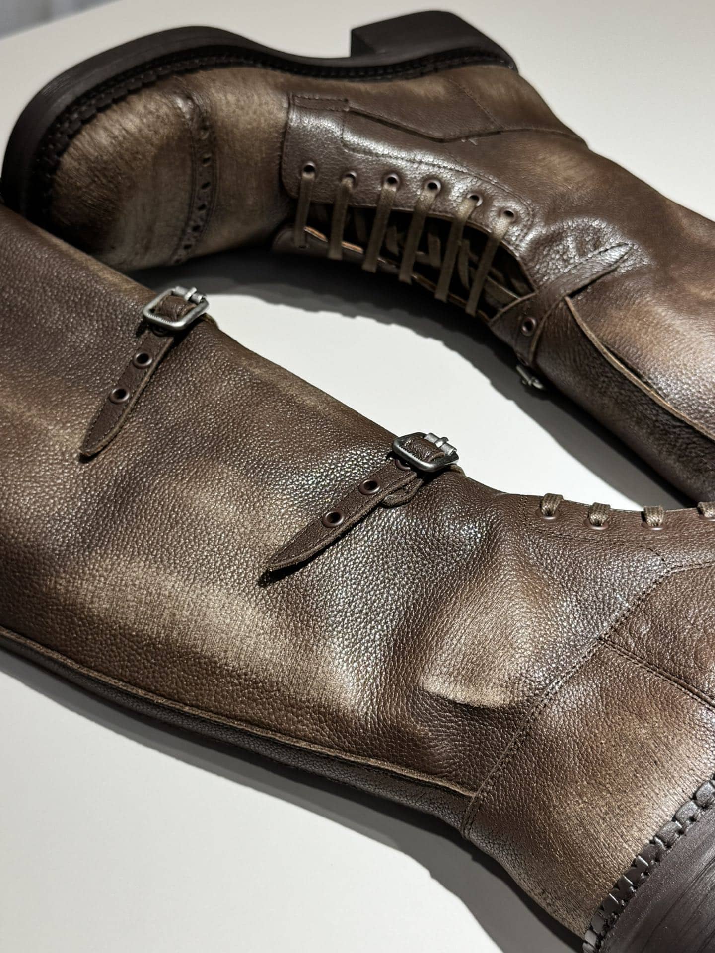 Miu Miu New Year Collection Leather Round Toe Buckle Knee Boots Women Brown - Image 6