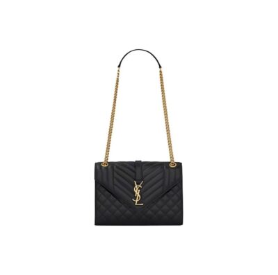 SAINT LAURENT YSL ENVELOPE Quilted Leather Chain Bag Black