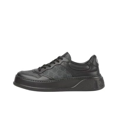 Gucci Double G Leather Round Toe Sneakers Men Pure Black