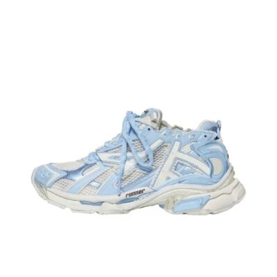 Balenciaga Runner Lace-Up Thick-Soled Low-Top Distressed White Blue Sneakers for Women