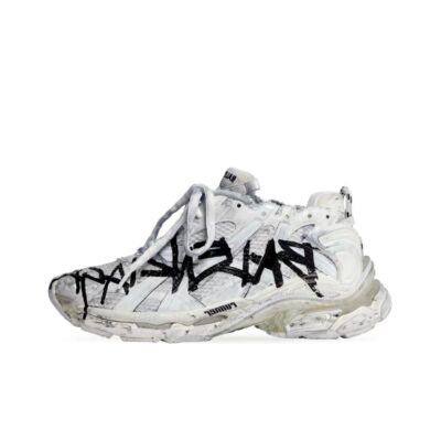 Balenciaga Runner Mesh Lace-Up Low-Top Distressed White Black Sneakers