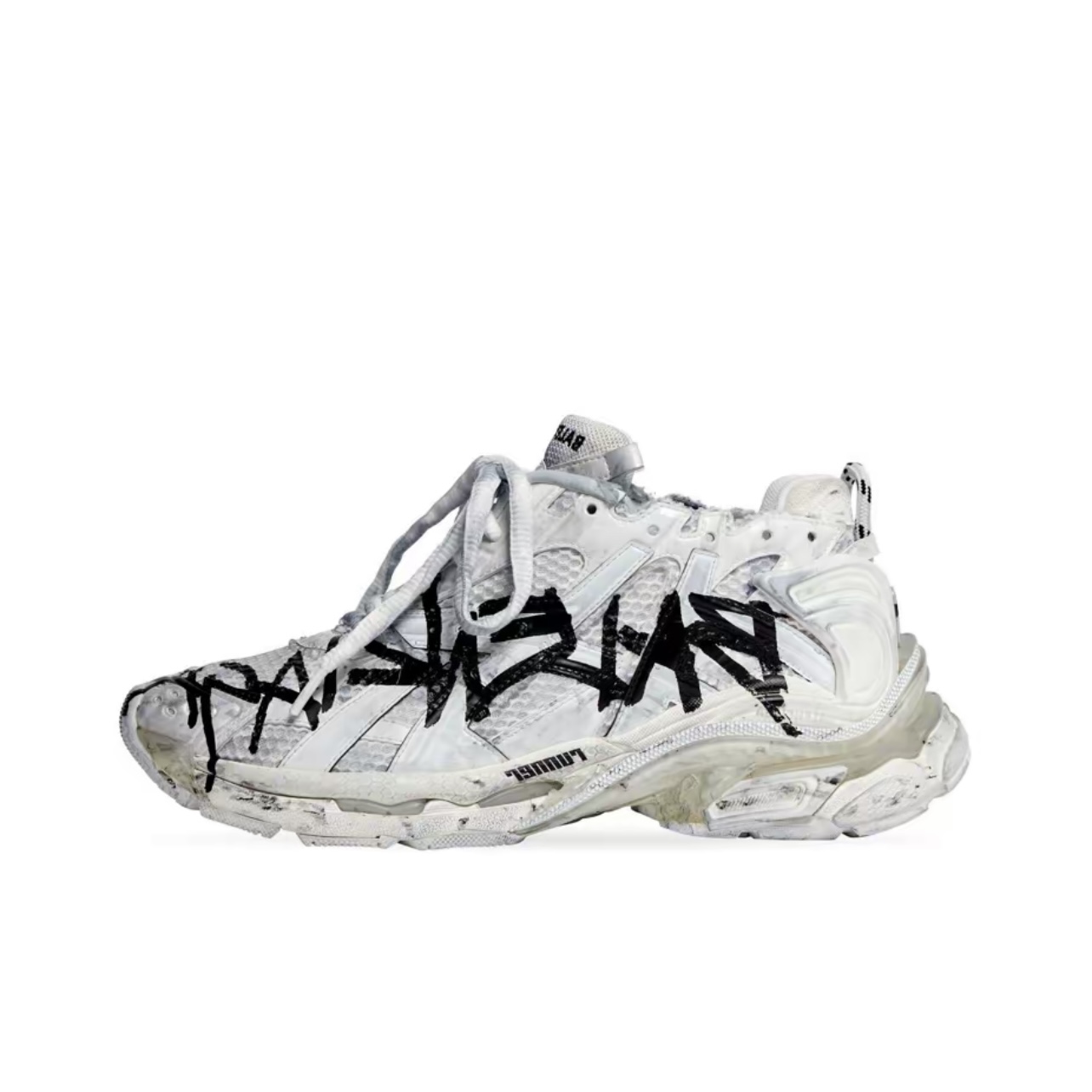 Balenciaga Runner Mesh Lace-Up Low-Top Distressed White Black Sneakers