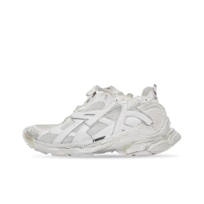Balenciaga Runner Mesh, Polyester Low-Top Distressed White Sneakers
