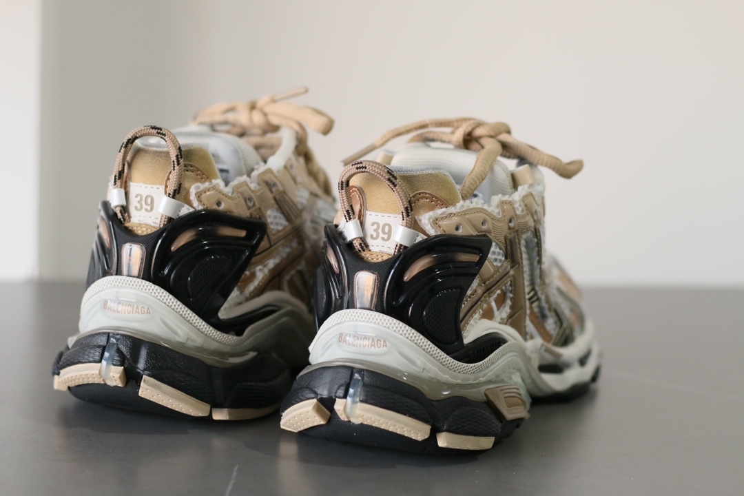 Balenciaga Runner Thick-Soled Low-Top Distressed Beige Gold Sneakers - Image 5