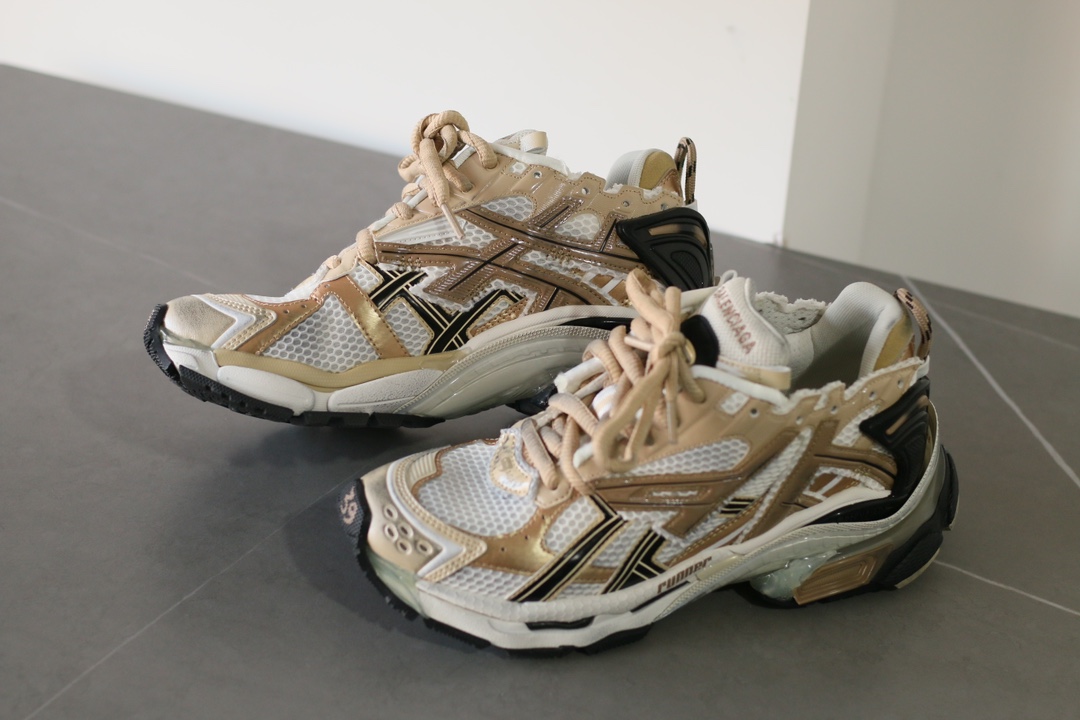 Balenciaga Runner Thick-Soled Low-Top Distressed Beige Gold Sneakers - Image 6