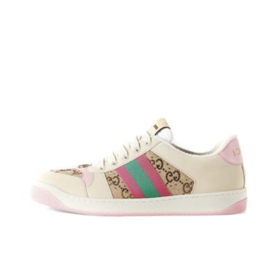 Gucci Screener GG Enamel Crystal Retro Sneakers Women White Brown Pink